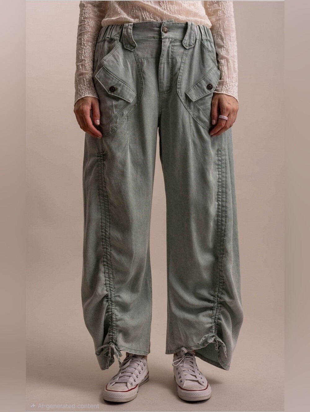 #1627 Blue Velvet Sage Breeze Front Ruched Pants